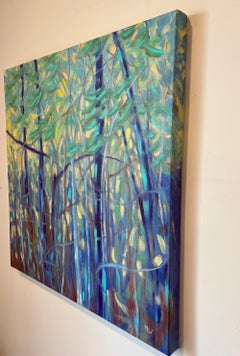 "Incrociato", Contemporary Landscape, Tree, Yellow, Blue, Brown, Oil Painting