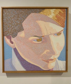 "Leonie", Contemporary Portrait, Blue, White, Yellow, Oil Painting