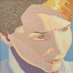 "Leonie", Contemporary Portrait, Blue, White, Yellow, Oil Painting