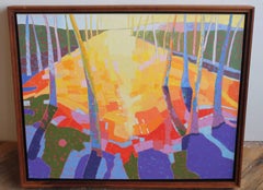 "Light My Way Home", Contemporary Landscape, Green, Blue, Yellow, Oil Painting