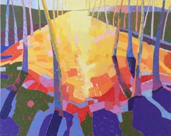 "Light My Way Home", Contemporary Landscape,  Green, Blue, Oil Painting, 2017