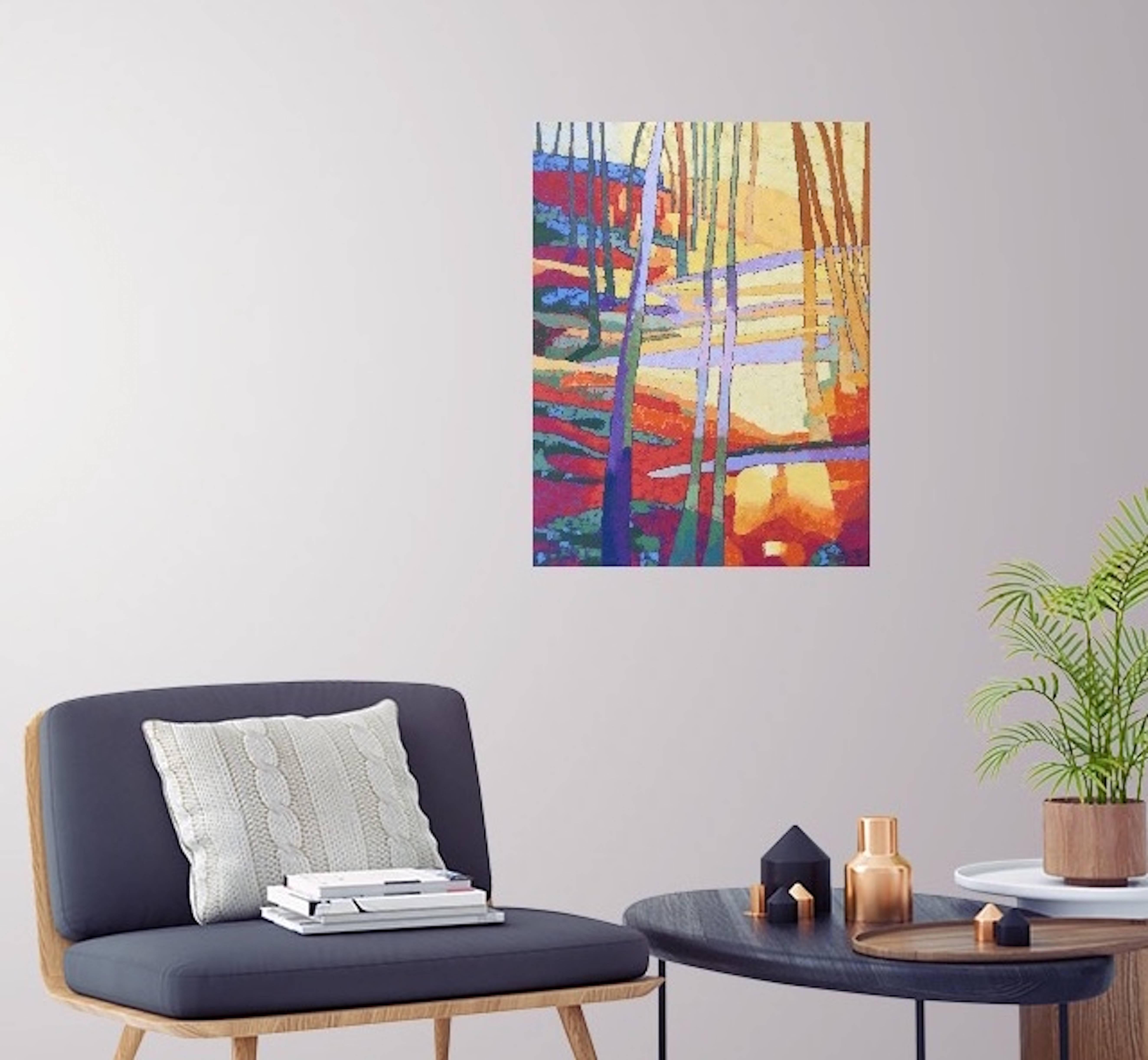 « Light Promenade », peinture à l'huile, paysage, rouges, jaunes, verts, bleus, oranges en vente 2