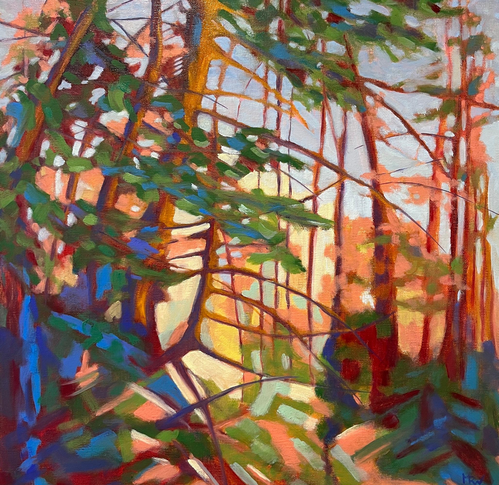 Marcia Wise Landscape Painting - "Pizzicato", contemporary, landscape, yellow, orange, blue, green, oil painting