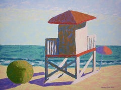 "Tarde en Siesta Beach", Paisaje contemporáneo, Azul, Rojo, Pintura al óleo
