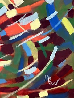 "Staccata", Contemporary Landscape, Trees, Green, Red, Blue, Oil Painting