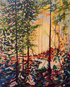 "Staccata", Contemporáneo, Árbol, Verde, Rojo, Azul, Amarillo, Pintura al óleo, 2024