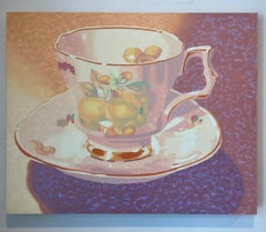 "Tea Time", Contemporary Still Life, Brown, Yellow, Orange, Gold, Oil Painting