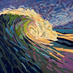 "Tremolo", Paesaggio contemporaneo, Onde dell'oceano, Verde, Blu, Pittura a olio, 2025