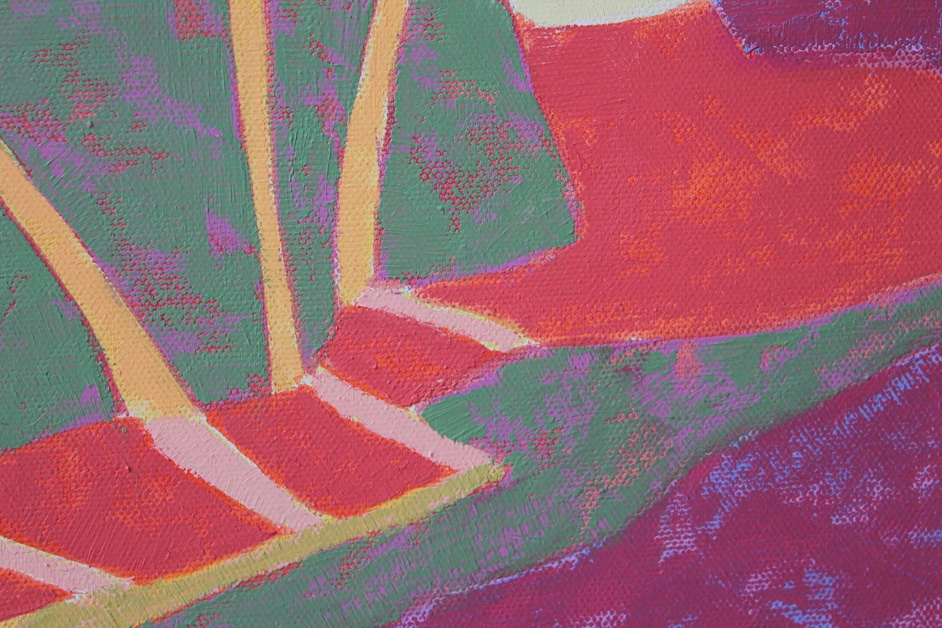 « Paysage toscan », peinture à l'huile, campagne italienne, rouges, verts, bleus, violets en vente 2