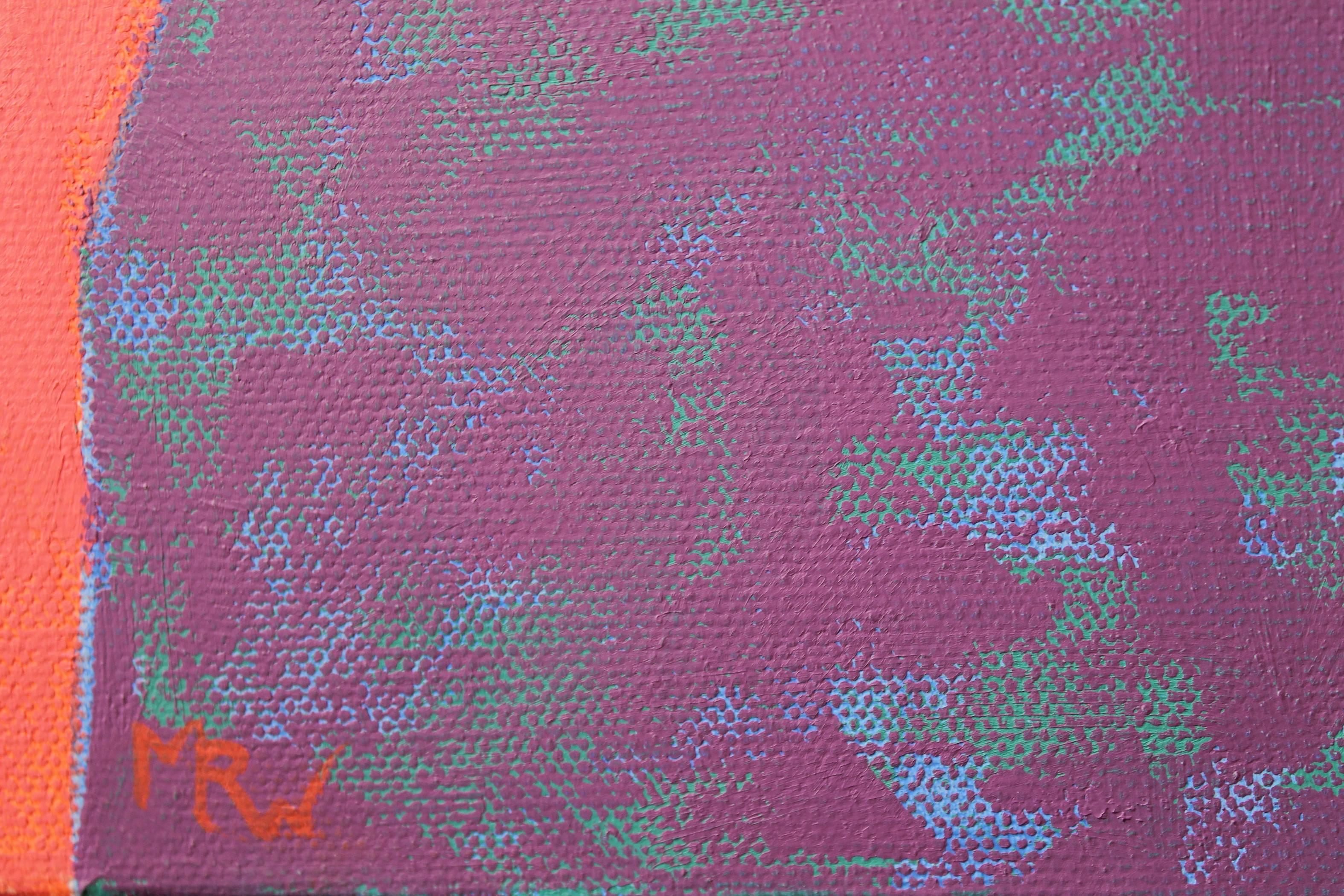 « Paysage toscan », peinture à l'huile, campagne italienne, rouges, verts, bleus, violets en vente 4