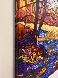 "Vibrante", Paesaggio contemporaneo, Blu, Rosso, Giallo, Pittura a olio, 2023