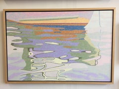 "Waiting for the Catch", Abstract, Boat, Reflection, Green, Blue, Oil Painting