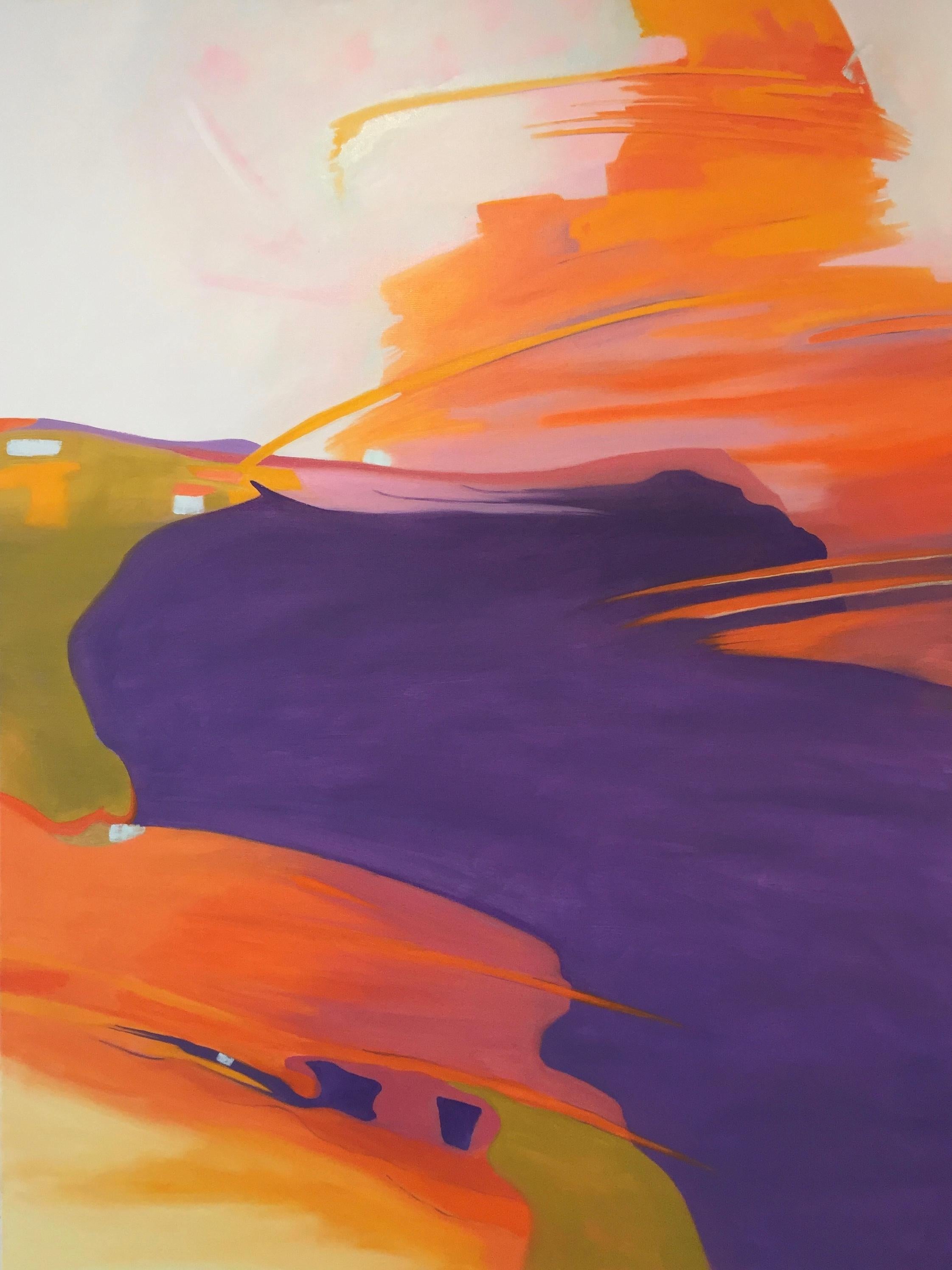Marcia Wise Abstract Painting - "Where Earth Meets Sky", contemporary, abstract, purple, orange, oil painting