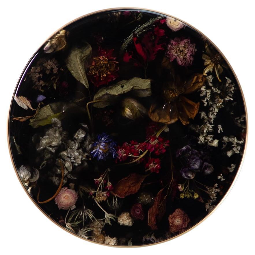 Marcin Rusak, Flora Wallhanging Disc 35, Black Polished Finish, Brass Frame