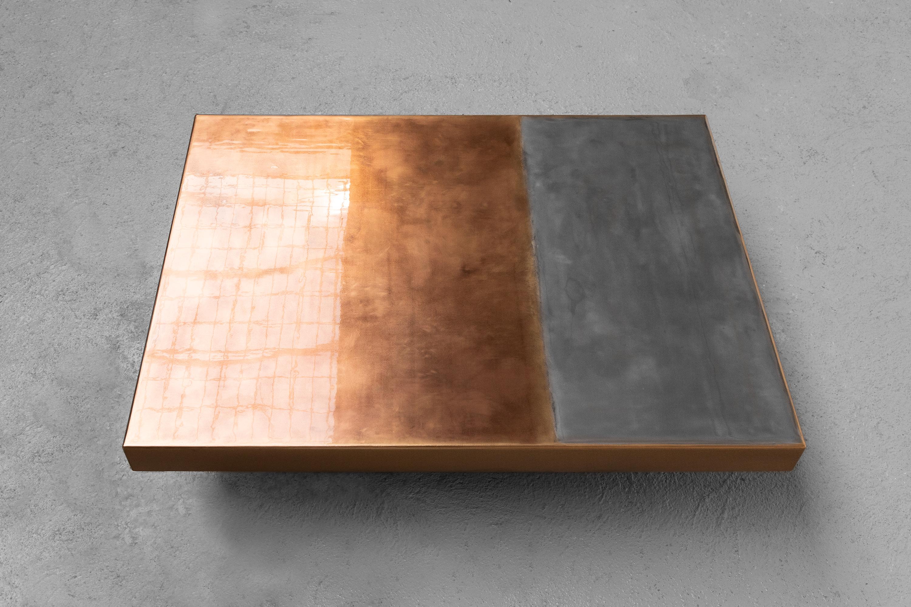 Contemporary Marcin Rusak, Merging Metals Coffee Table 150-1, MM-1: Bronze/Zinc Finish For Sale