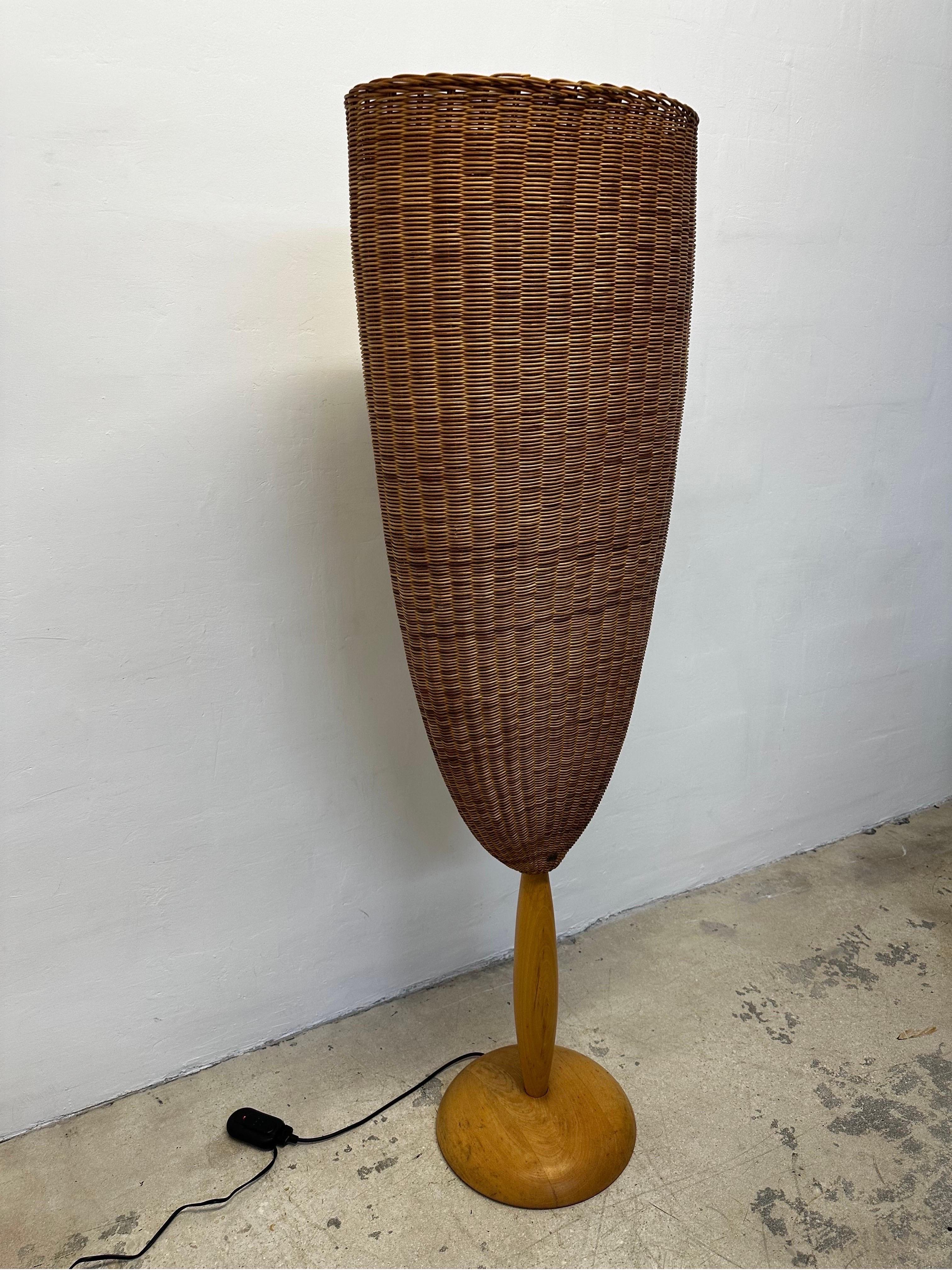 Organic Modern Marco Agnoli Flûte Woven Cane Floor Lamp for Pierantonio Bonacina, Italy For Sale