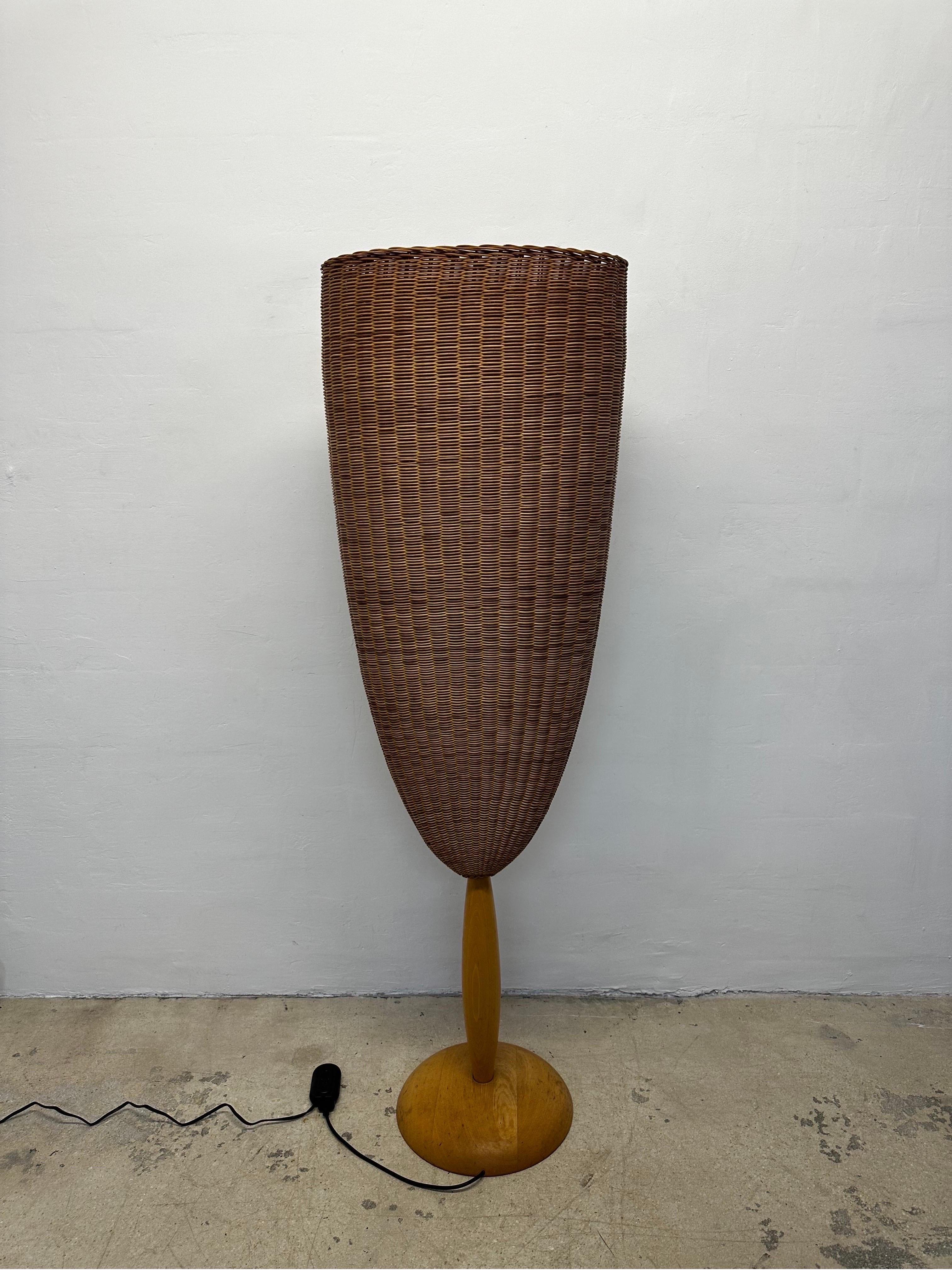 20th Century Marco Agnoli Flûte Woven Cane Floor Lamp for Pierantonio Bonacina, Italy For Sale