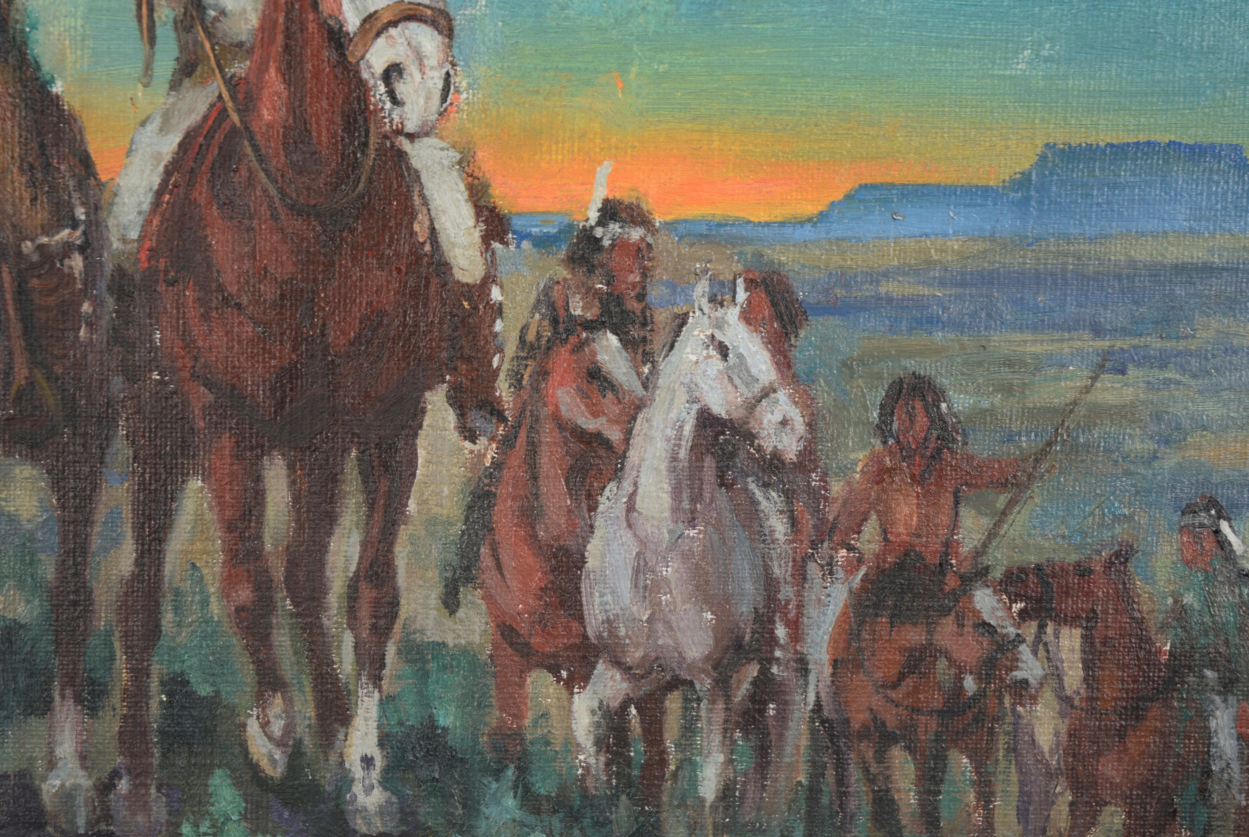 « Desert Raiders » - Apache Warriors at Sunset (Les rameurs du désert) en vente 2