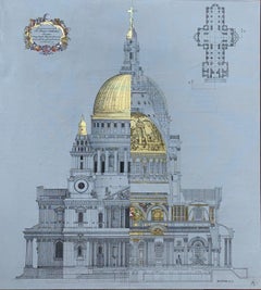 Elevation & Section of St. Paul's – ikonische Londoner Kathedrale: Mischtechnik-Leinwand 