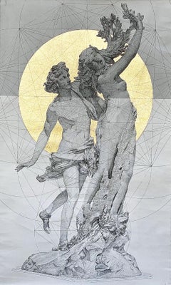 Apollo & Daphne - Greek Mythology: Gilding, Ink and Acrylic on Canvas 