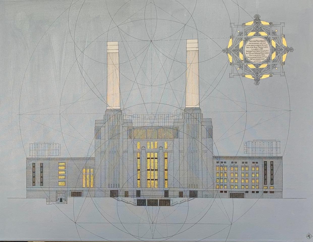 Interior Painting Marco Araldi - Station électrique de Battersea - géométrique, mathématique, guerres d'étoiles, bâtiments