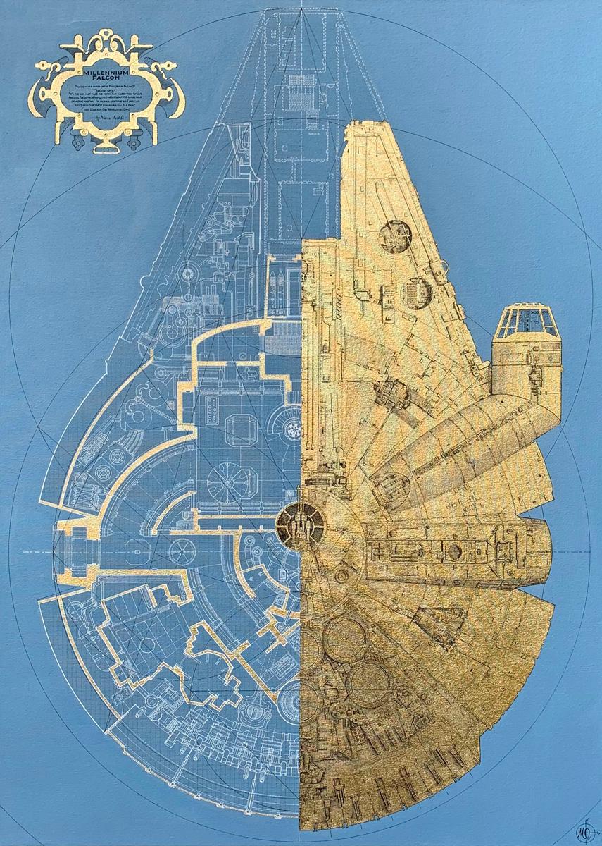 Blueprint of a Geek - contemporary mixed media painting Starwars sci-fi artwork - Mixed Media Art by Marco Araldi
