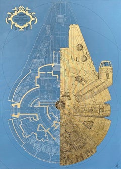 Blueprint of a Geek - contemporary mixed media painting Starwars sci-fi artwork