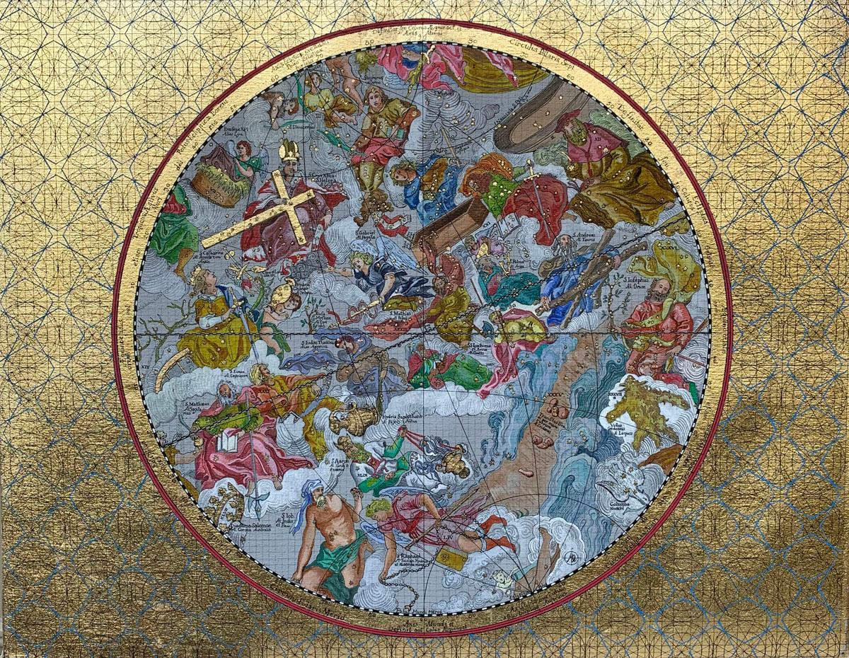 Celestial Map of the Heavens – zeitgenössisches Astrologisches Gemälde auf Leinwand