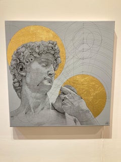 David - contemporary portrait, mixed media painting, biblical figure, Italian