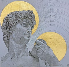 David - contemporary portrait, mixed media painting, biblical figure, Italian