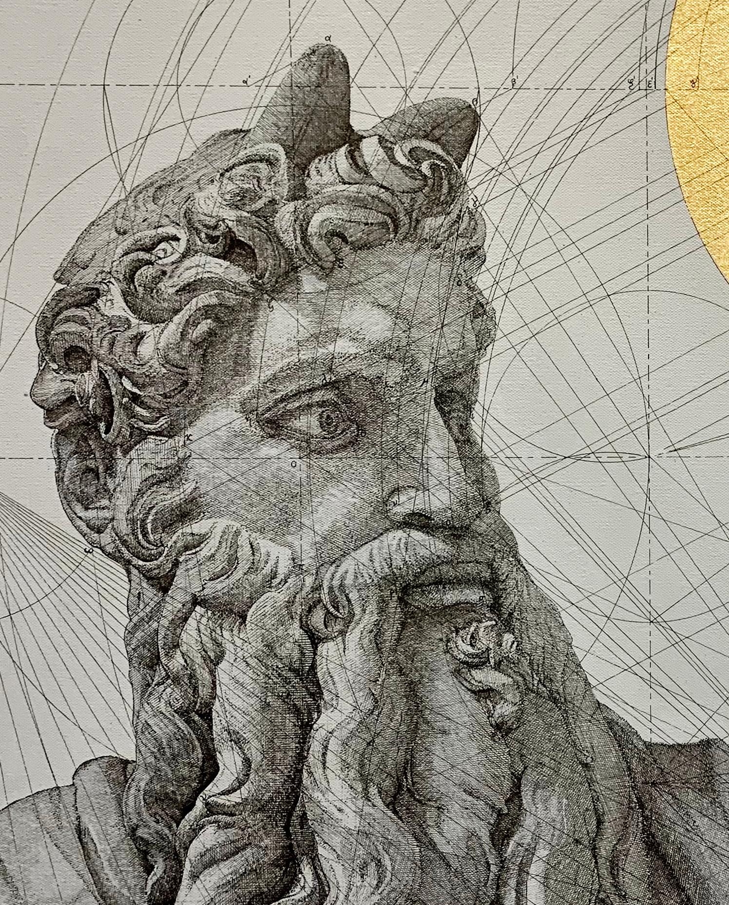 Moses -contemporary geometric portrait, Biblical character, mixed media painting - Painting by Marco Araldi