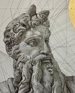 Moses -contemporary geometric portrait, Biblical character, mixed media painting