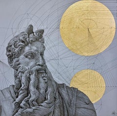 Moses -contemporary geometric portrait, Biblical character, mixed media painting