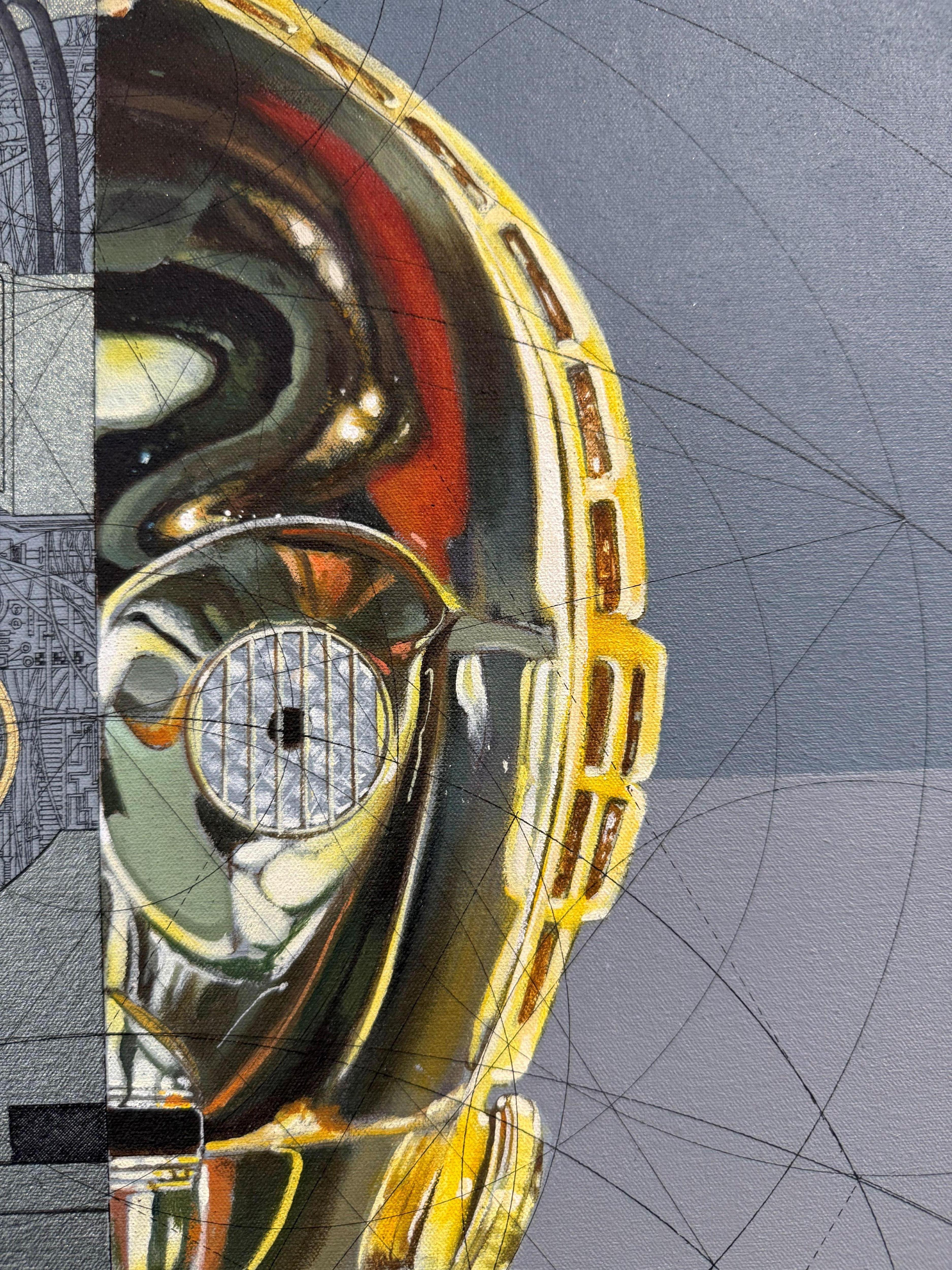Protocol Droid - Gray Figurative Painting by Marco Araldi