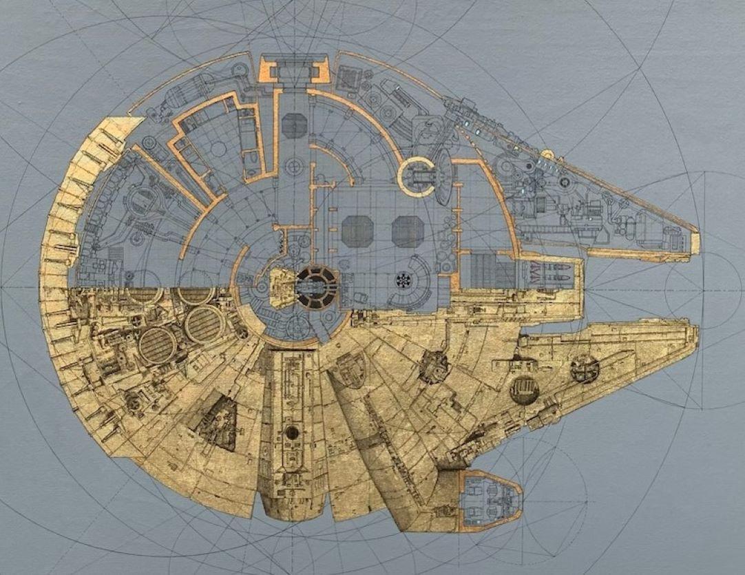 The Geometry of the Millennium - geometrical, mathematical, Star Wars, Buildings - Painting by Marco Araldi