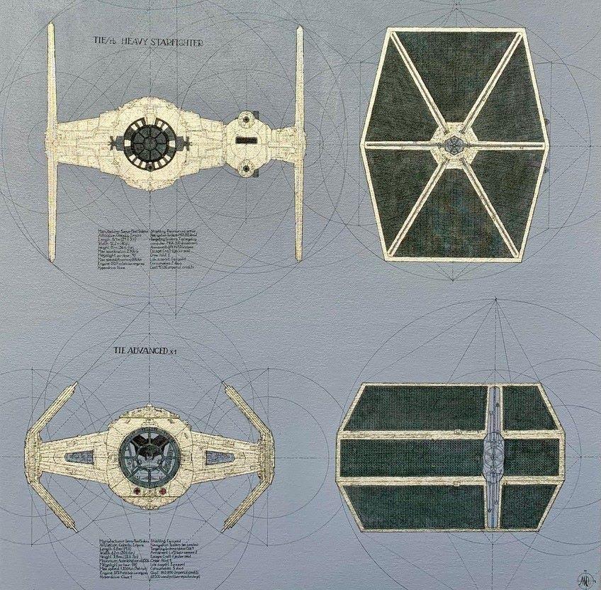 TIE Fighters - geometrical, mathematical, Star Wars, Vehicles - Painting by Marco Araldi