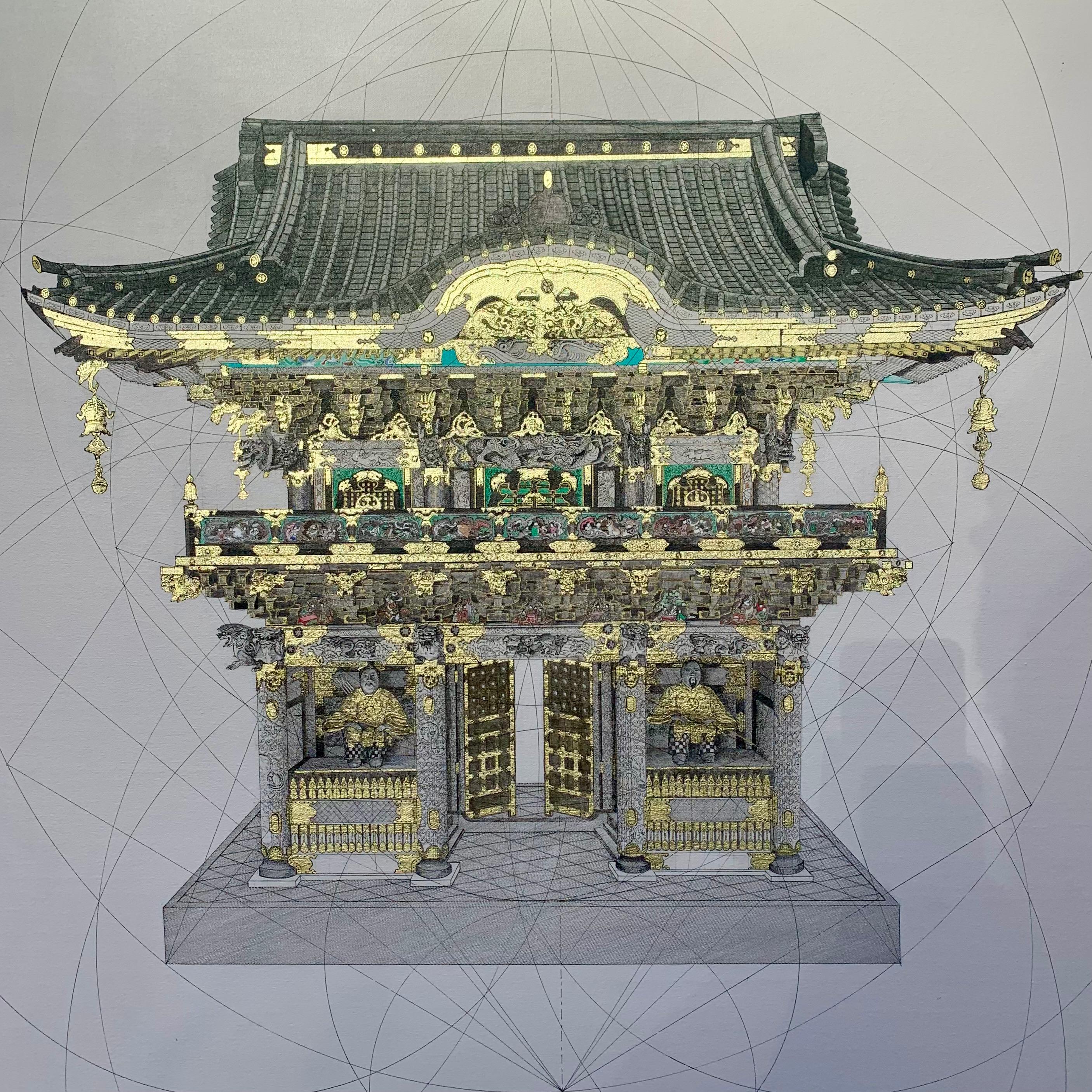 Marco Araldi Interior Painting – Yomeimon von Toshogu - geometrisch, mathematisch, Kathedralen, Gebäude