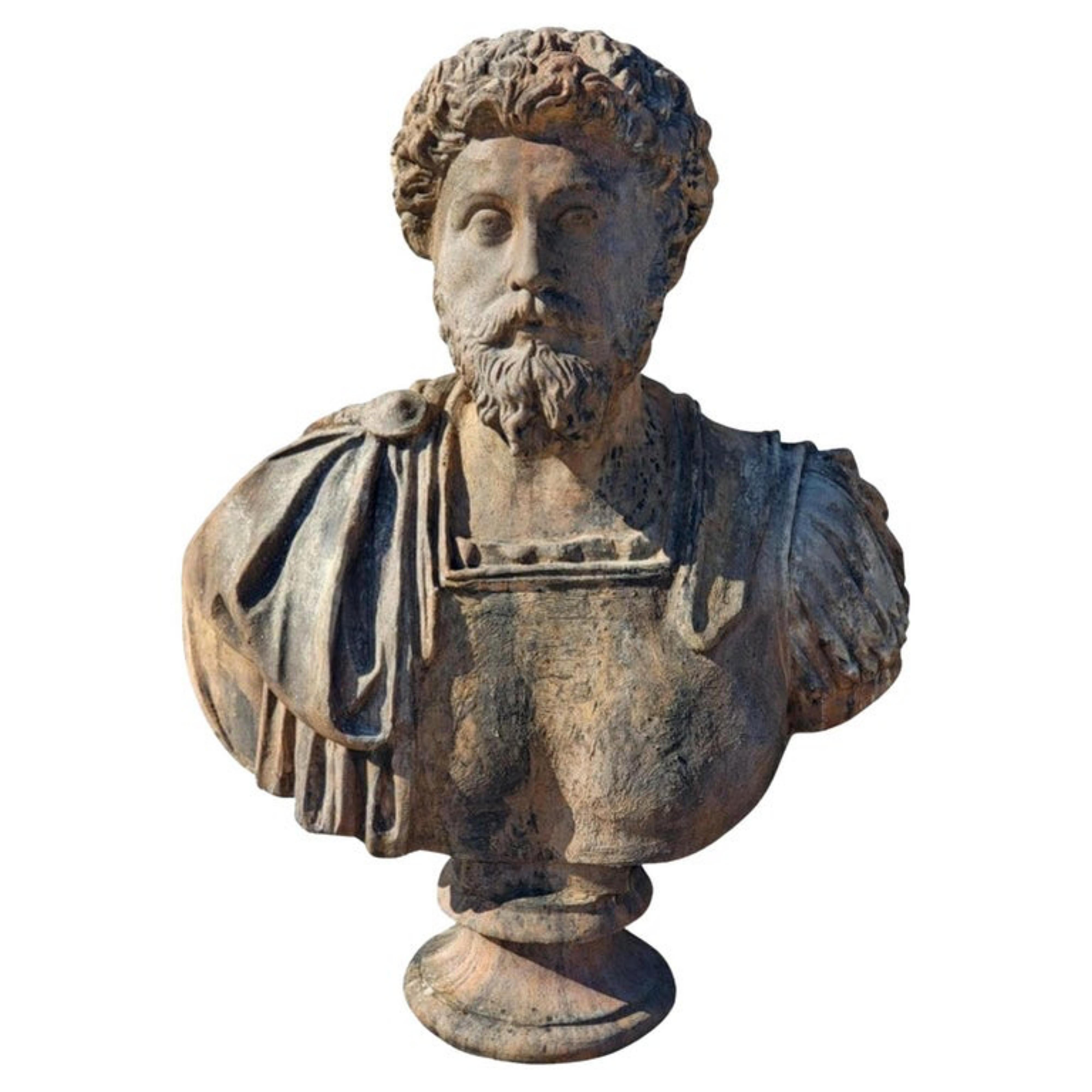 Hand-Crafted MarCo Aurelio Busto in Terracotta, Early 20th Century For Sale