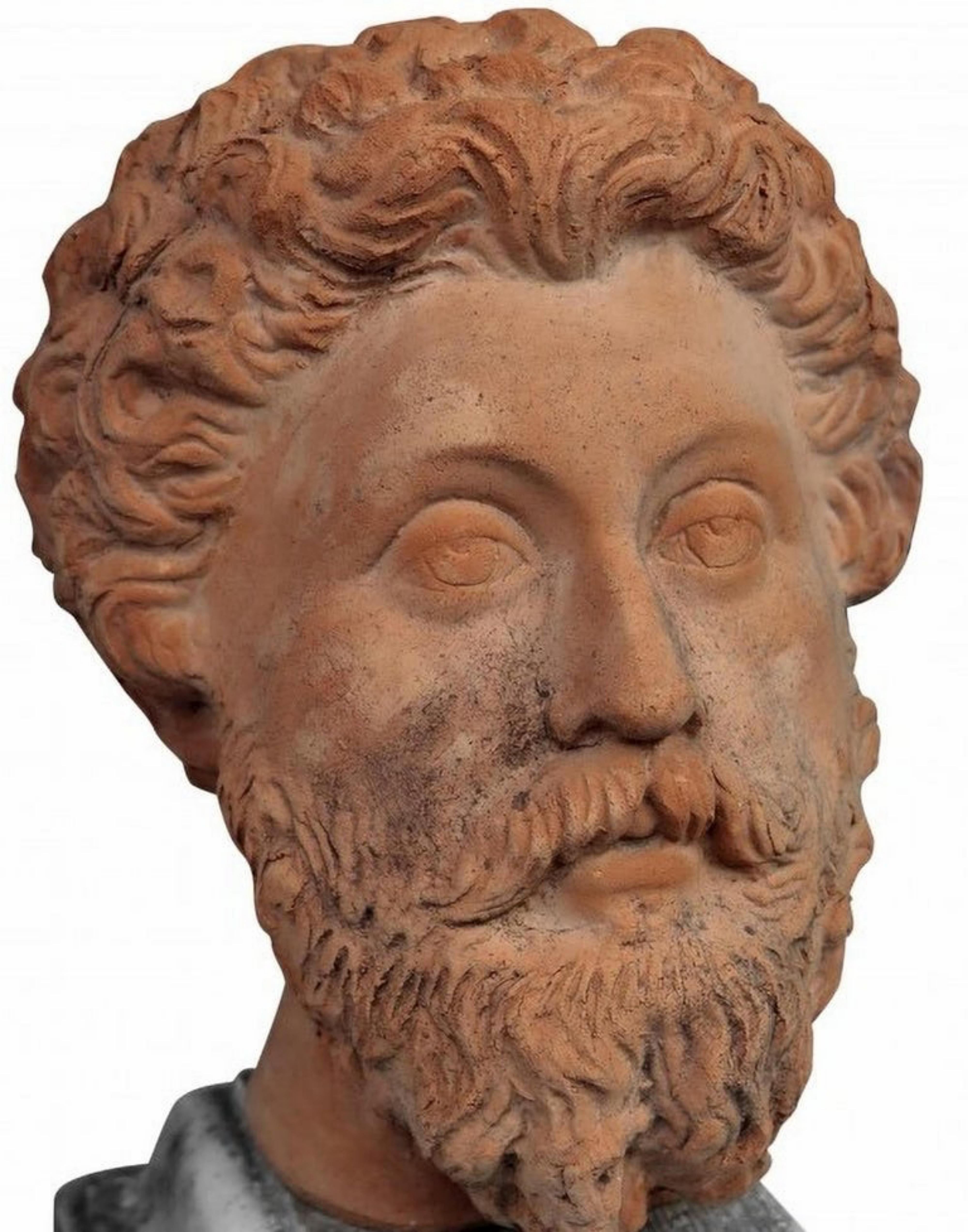 Modern MarCo Aurelio Head in Patinated Terracotta, Early 20th Century For Sale