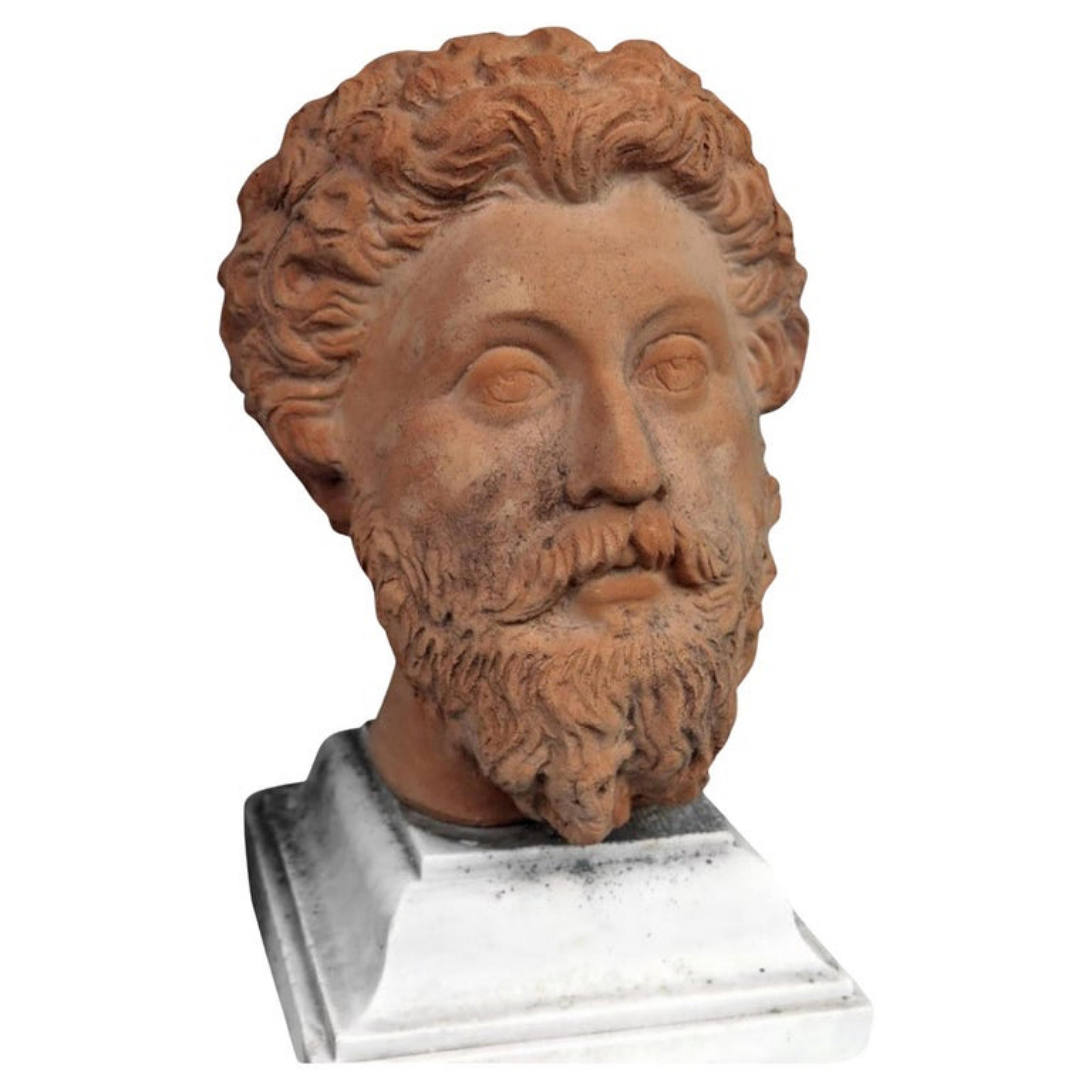 MarCo Aurelio Head in Patinated Terracotta, Early 20th Century In Good Condition For Sale In Madrid, ES