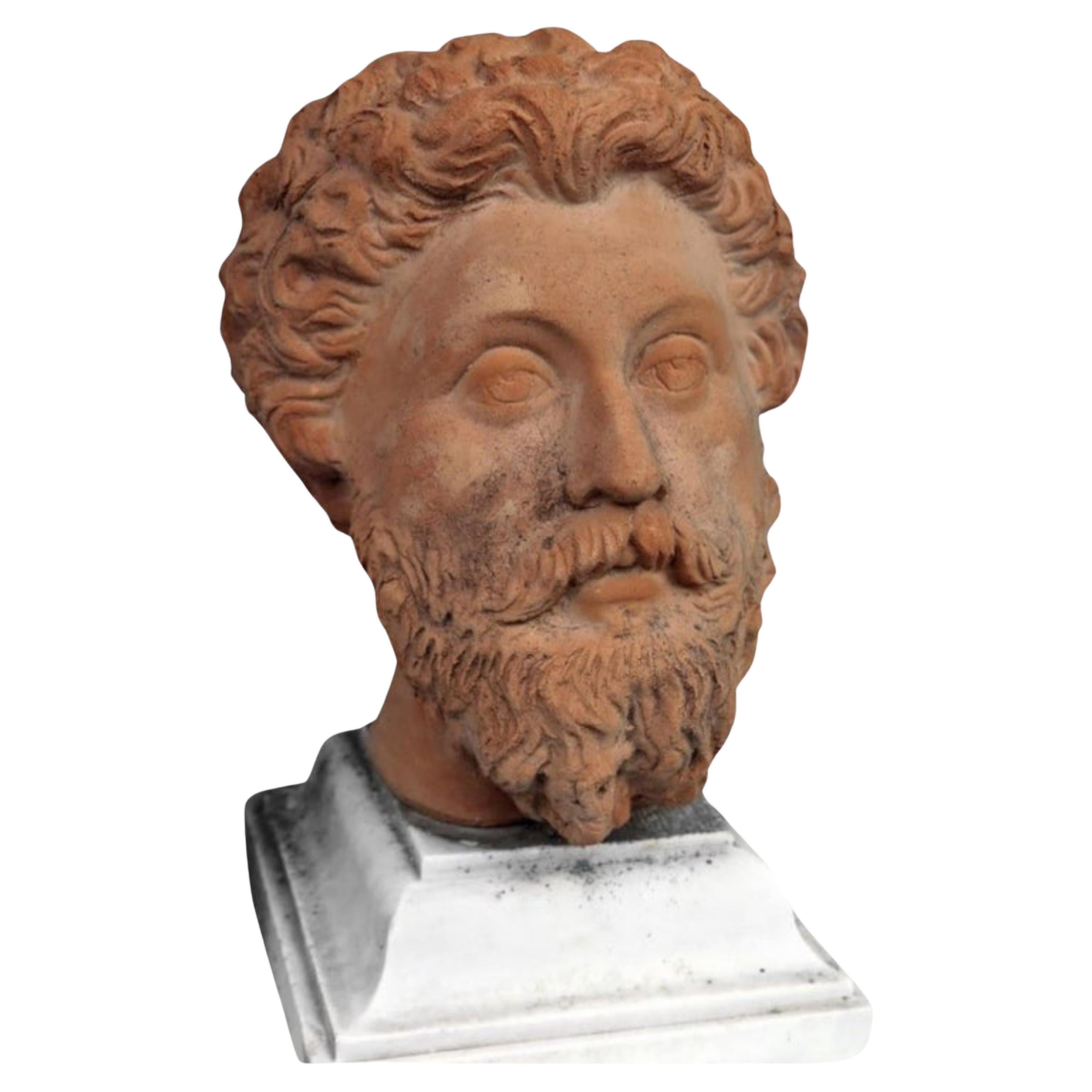 MarCo Aurelio Head in Patinated Terracotta, Early 20th Century For Sale