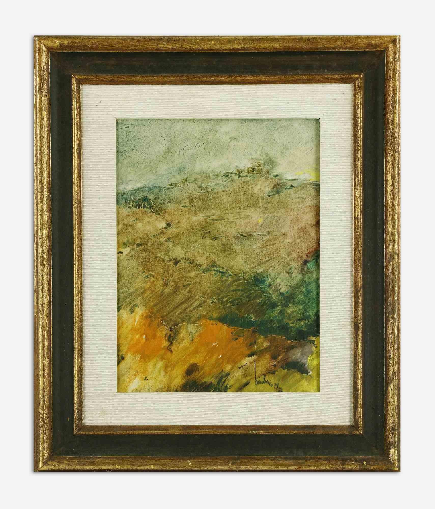 Landschaft in den Abruzzen ist ein modernes Kunstwerk von Marco Barberio aus dem Jahr 1979.

Gemischte farbige Ölgemälde auf Leinwand.

Am unteren Rand handsigniert und datiert.

Handsigniert, betitelt und datiert auf der Rückseite des