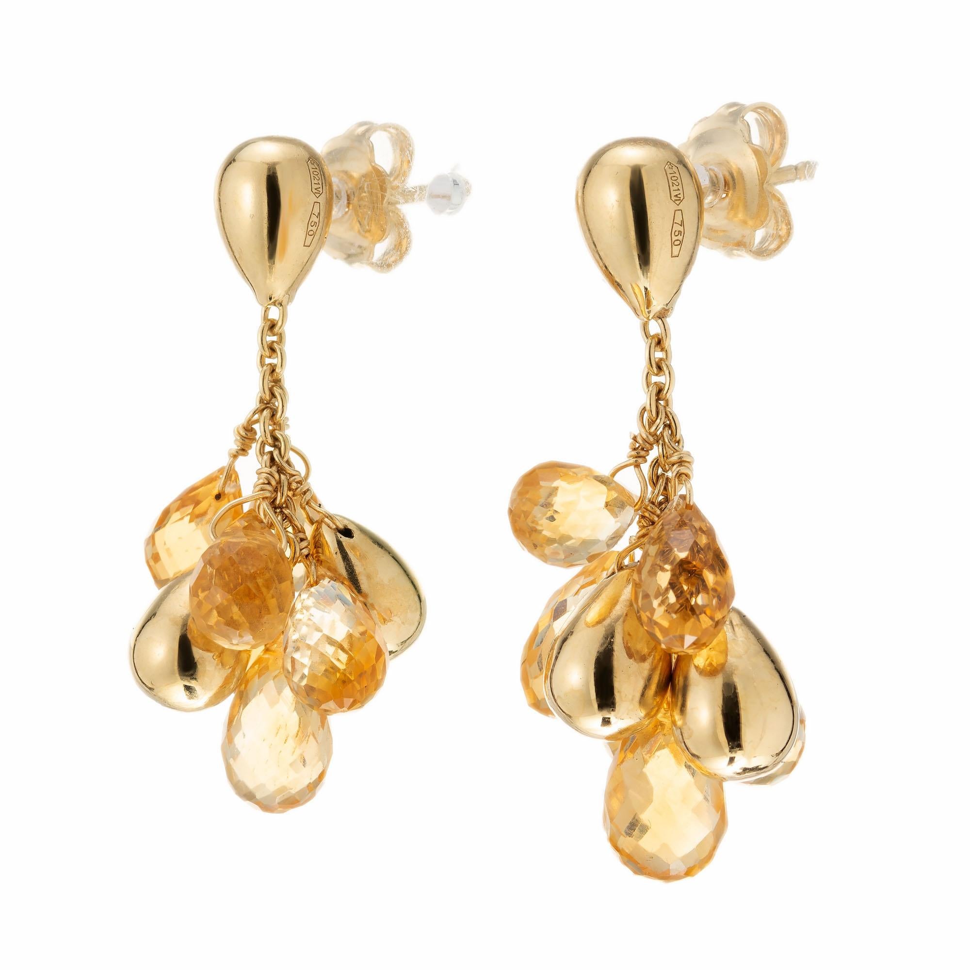 Marco Bicego 18k yellow gold citrine paradise drop earrings. Yellow pear shaped citrines mixed with pear shaped 18k yellow gold dangles. 

12 yellowish orange citrine briolette’s, approx. 10.00cts
18k yellow gold 
Stamped: 750
Hallmark: Marco Bicego