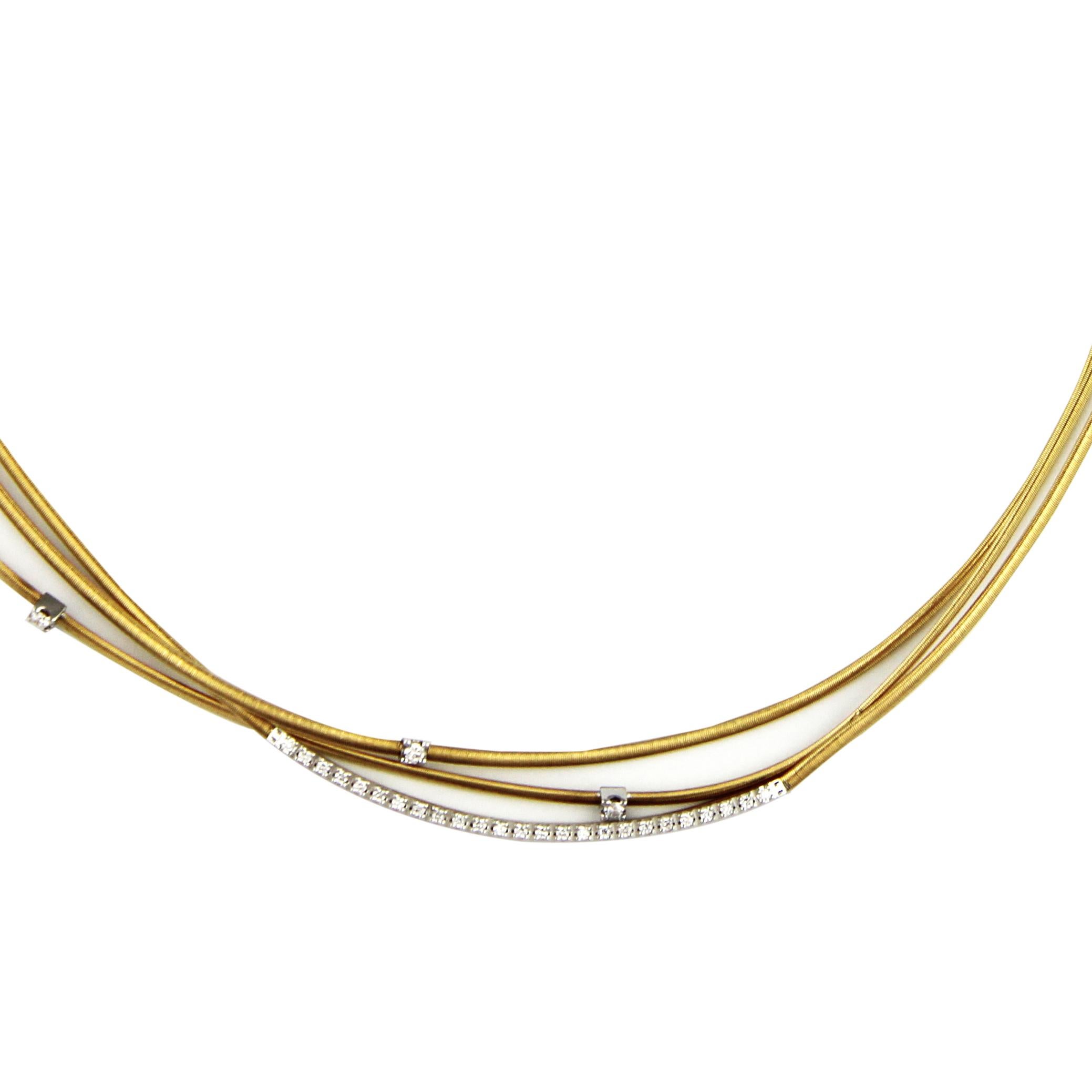 Round Cut Marco Bicego 18 Carat Yellow Gold Three-Strand Diamond Set Necklace