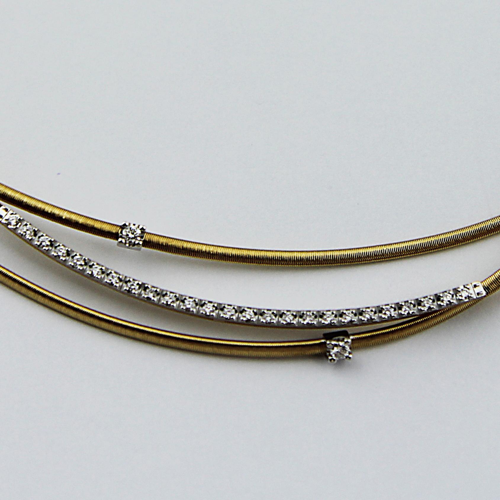 Marco Bicego 18 Carat Yellow Gold Three-Strand Diamond Set Necklace In Good Condition In London, GB