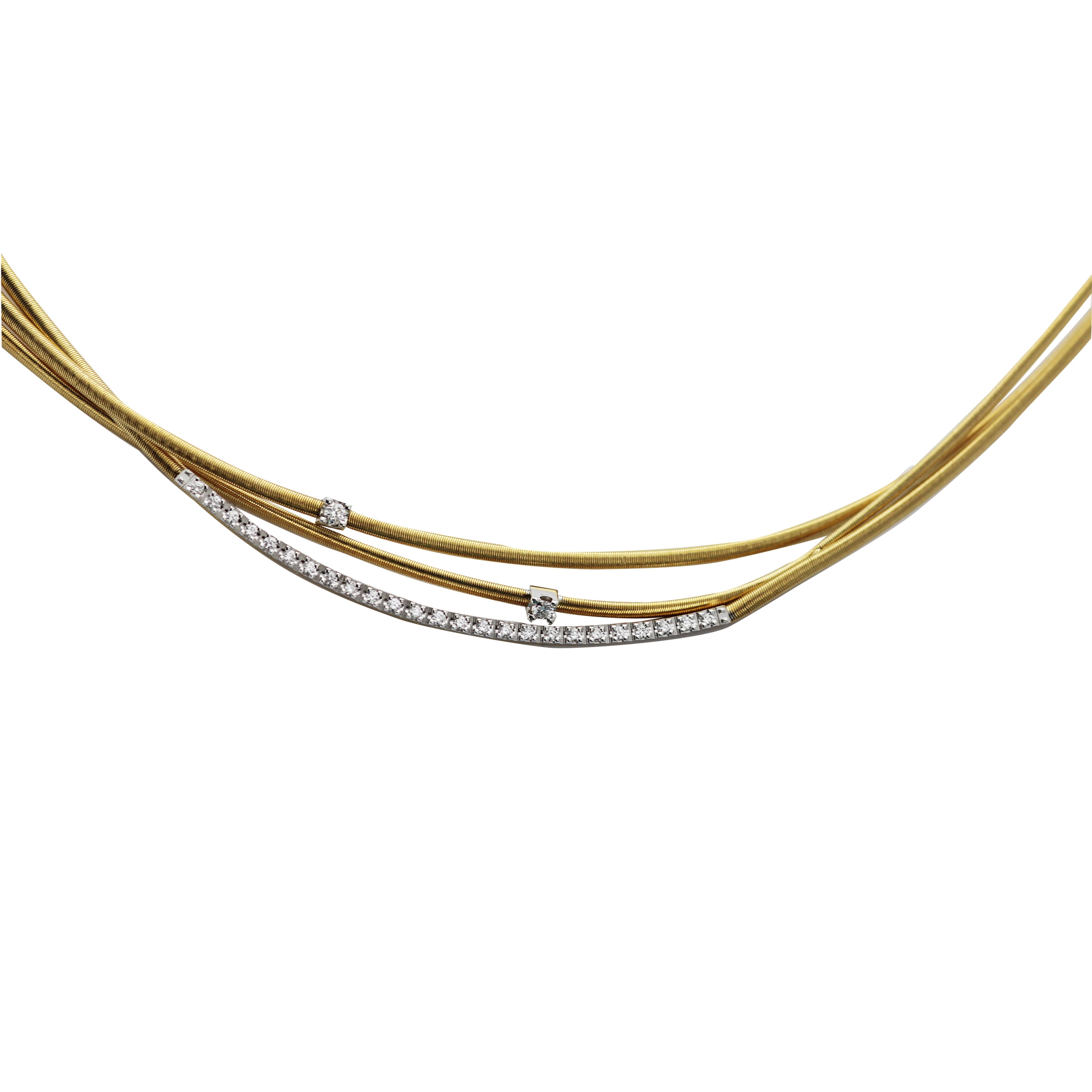 Marco Bicego 18 Carat Yellow Gold Three-Strand Diamond Set Necklace