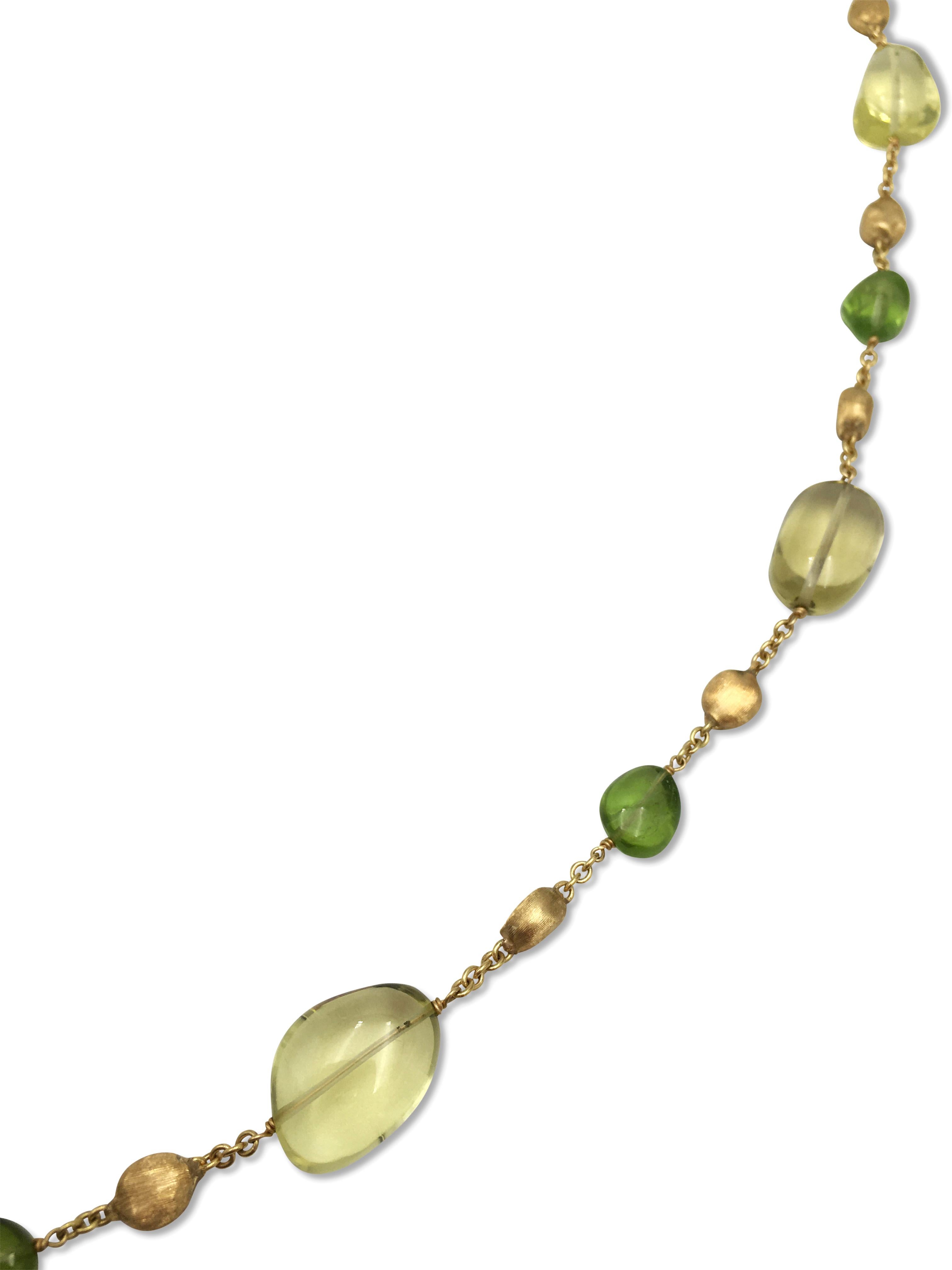 Authentic Marco Bicego necklace made in 18 karat yellow gold with citrine and peridot beads.  The necklace is 15 inches in length.  CIRCA 2010's