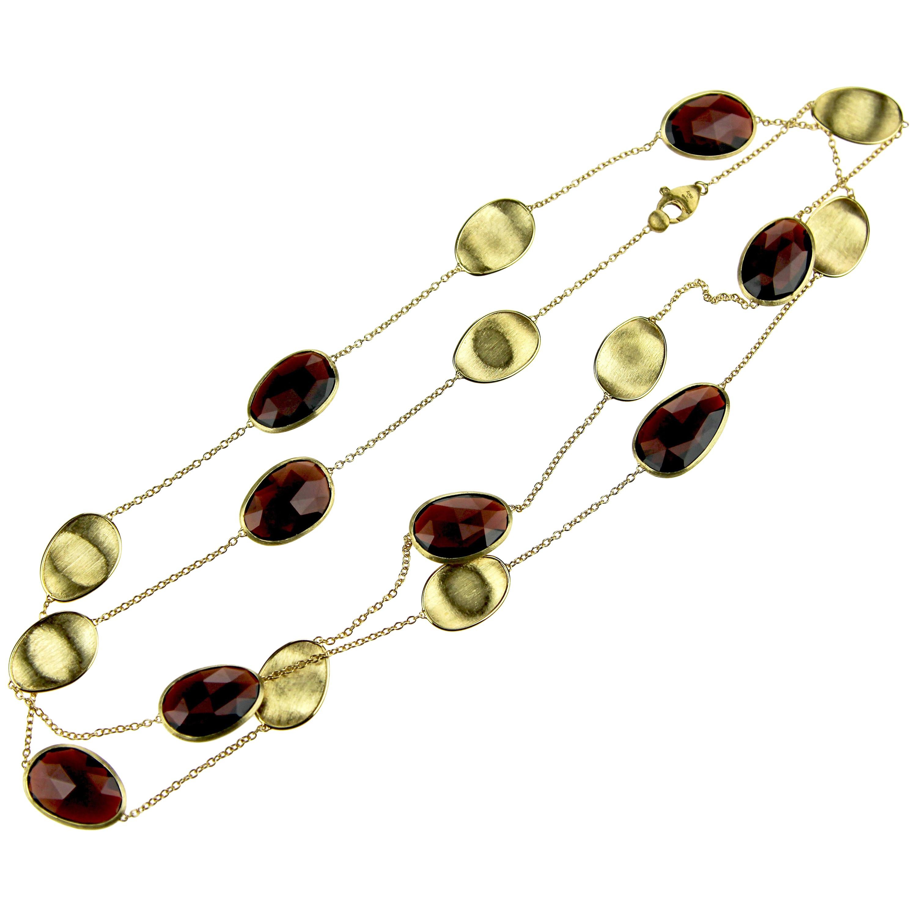 Marco Bicego 18 Karat Gold Lunaria One-of-a-Kind Long Necklace with Garnet