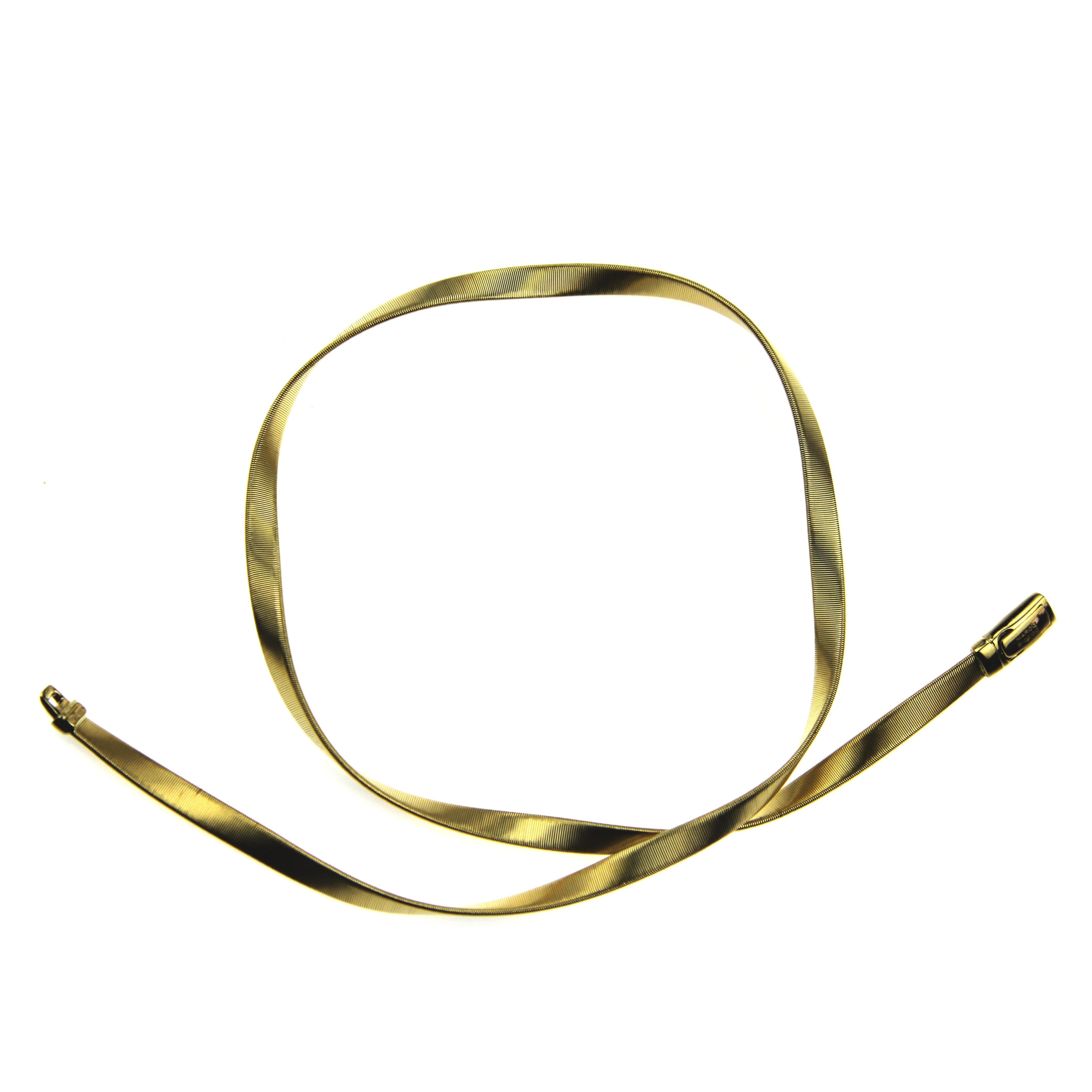 18K yellow gold single strand necklace, length 16.75 inches. This Marrakech Gold Necklace is formed from hand hammered and hand twisted strands of gold created through Marco's signature 'corda di chitarra' technique.
Approximate new cost price £4,100