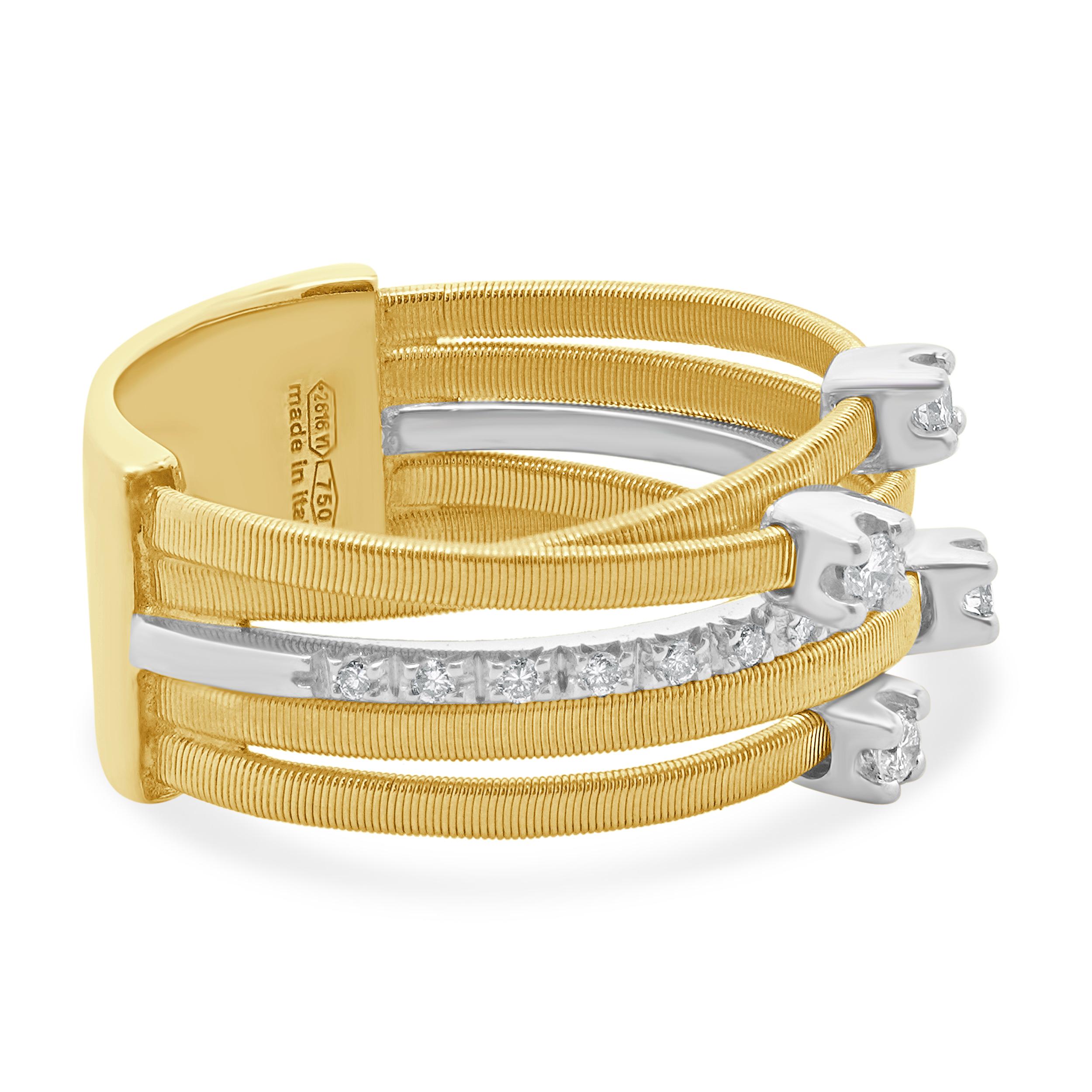Taglio rotondo Marco Bicego 18 carati bicolore Goa Collection'S Anello con cinque file di diamanti in vendita